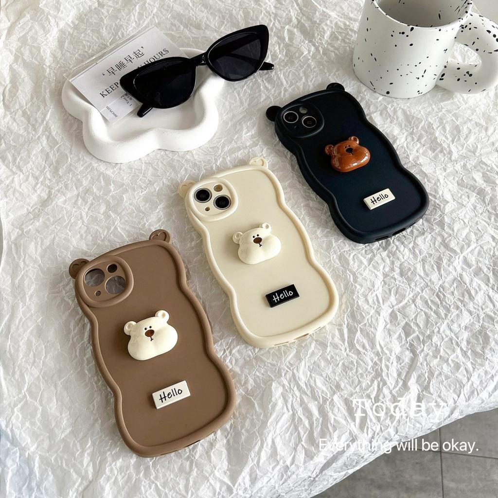 Three-dimensional cartoon hello bear for iPhone17Pro max Apple 16 mobile phone case 15 new 14 soft case