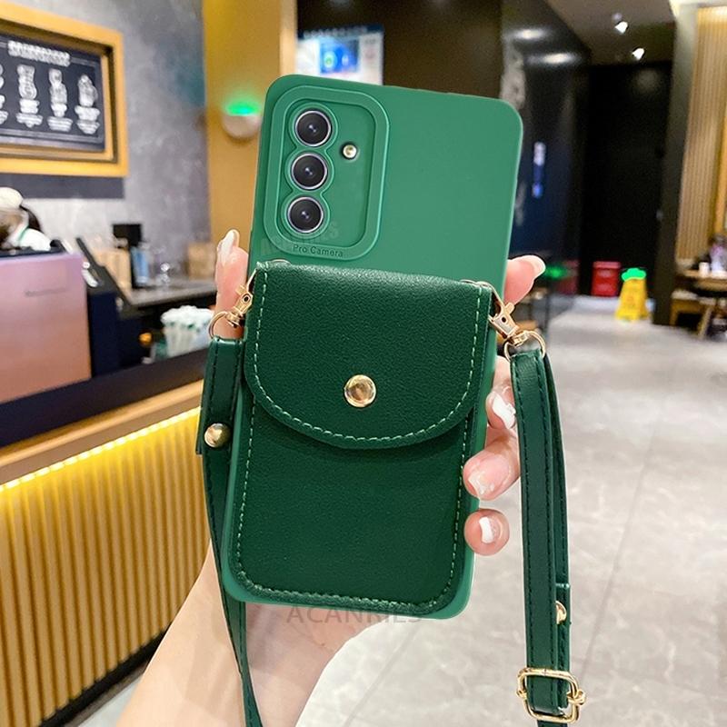 A 15 25 35 Crossbody Card Slot Bag Holder Case For Samsung Galaxy A15 A25 A35 A55 A05s A14 A54 M54 Cord Silicone Cover S24 Plus