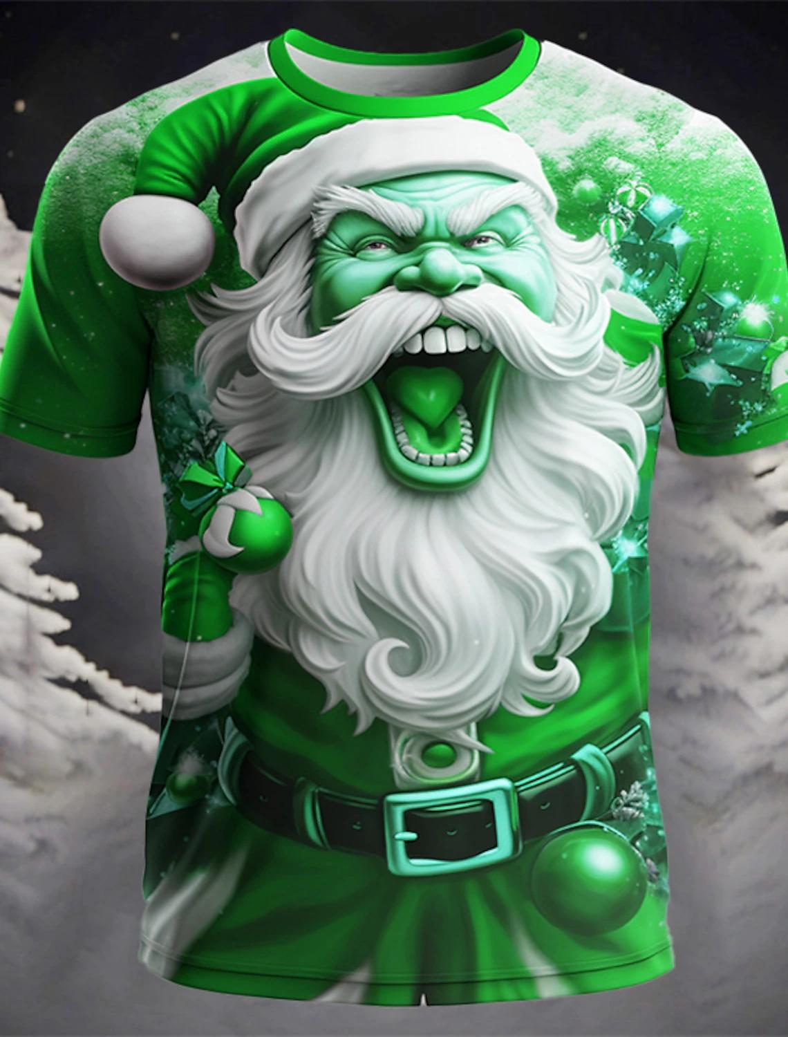 

Рождественская праздничная рубашка с 3D-принтом, горячая рождественская вечеринка с коротким рукавом, мужские топы, повседневная модная мужская одежда с принтом Санта-Клауса L