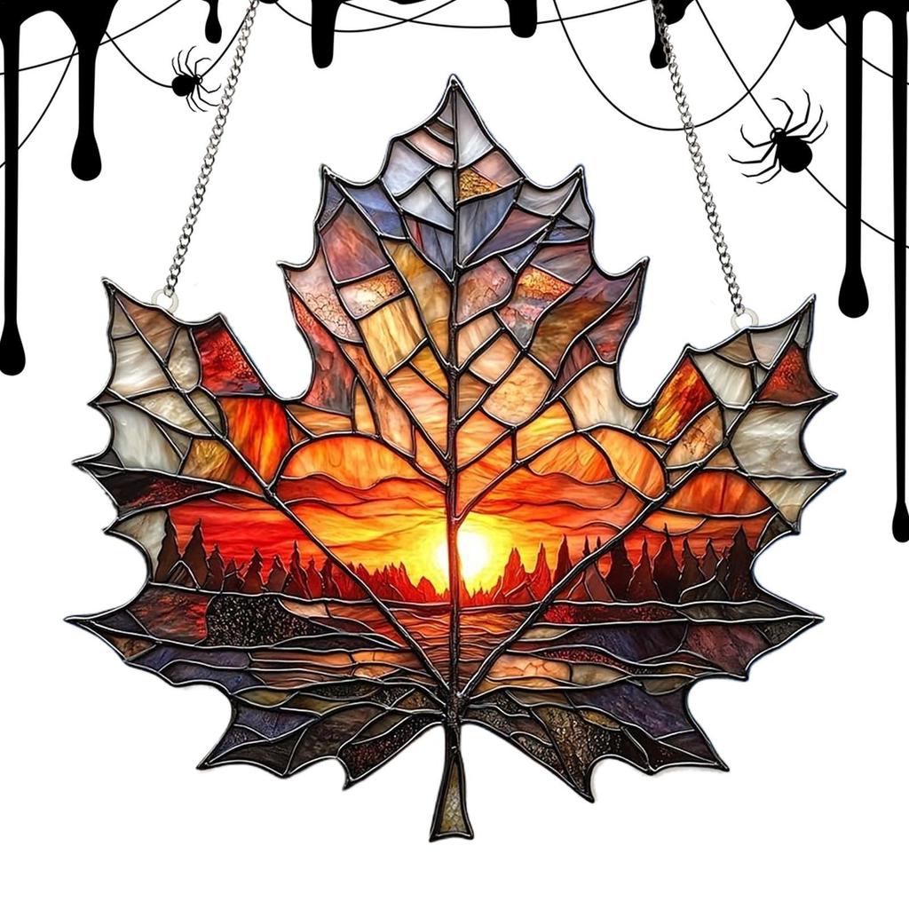 Maple Leaf Sun Catcher for Window Acrylic 2D Fall Sun Catcher Pendant Seasonal Decor for Weekday Holiday Offices Home Birthday