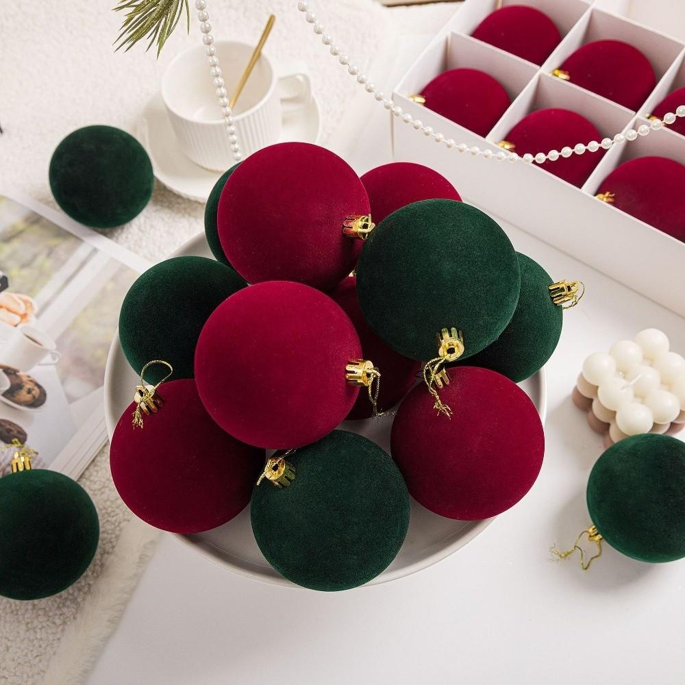 12pcs 6cm Christmas Ball Ornaments Vintage Style Gold Hanging Caps Flocked Christmas Hanging Ball Round Shape