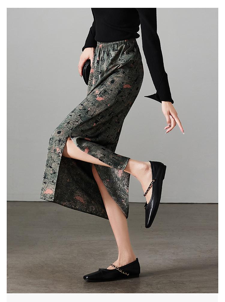 Design Sense Printed High Waisted Split Skirt 2026 Spring Fashion Commuting Versatile Mid Length Straight Tube Skirt