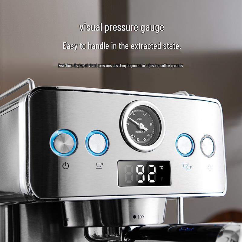 Kompaktní poloautomatický kávovar na espresso s vysokotlakou parou a napěňovačem mléka - Nerezový kávovar pro domácnost a kancelář