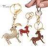 Decorative Backpack Accessory Goat Keychain with Sparkling Rhinestone, Golden Plated Sheep Alloy Rhinestone Keyring, Bling Animal Pendant for Handbag