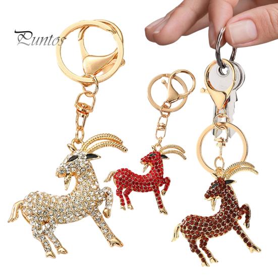Decorative Backpack Accessory Goat Keychain with Sparkling Rhinestone, Golden Plated Sheep Alloy Rhinestone Keyring, Bling Animal Pendant for Handbag