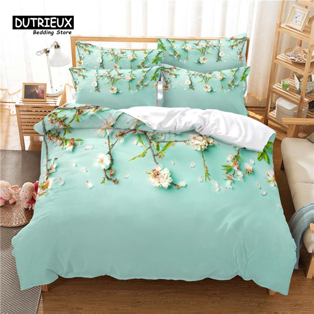 Beautiful Flower Bedding Set, 3Pc Flowers Duvet Cover Set, Soft Comfortable Breathable Duvet Cover, For Bedroom Guest Room Decor