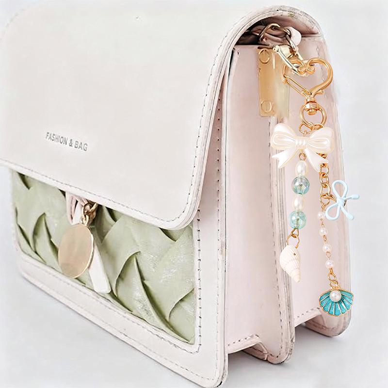 Cute Bowknot Love Heart Keychain Pearl Key Ring Pendants For Women Girls Handbag Decor Diy Handmade Key Chain Gifts
