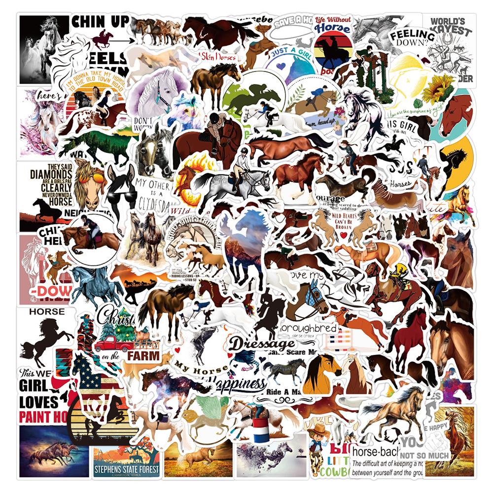 10/30/50/100pcs Cool Cartoon Horse Equestrian Stickers Decals DIY Skateboard Notebook Phone Guitar Graffiti Sticker Decoration