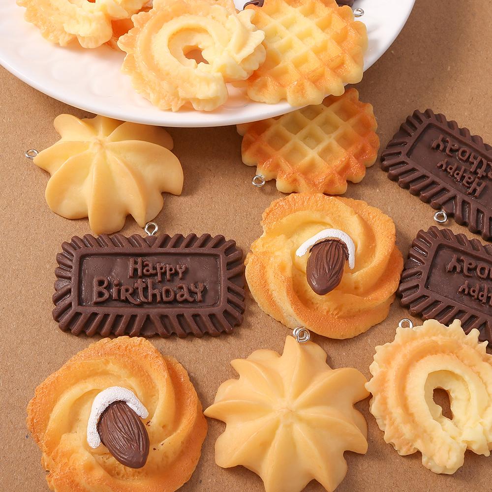 4Pcs Resin Simulation Waffle Cookies Biscuits Charms Pendants For Jewelry Making Necklace Earring Diy Handmade Accessories