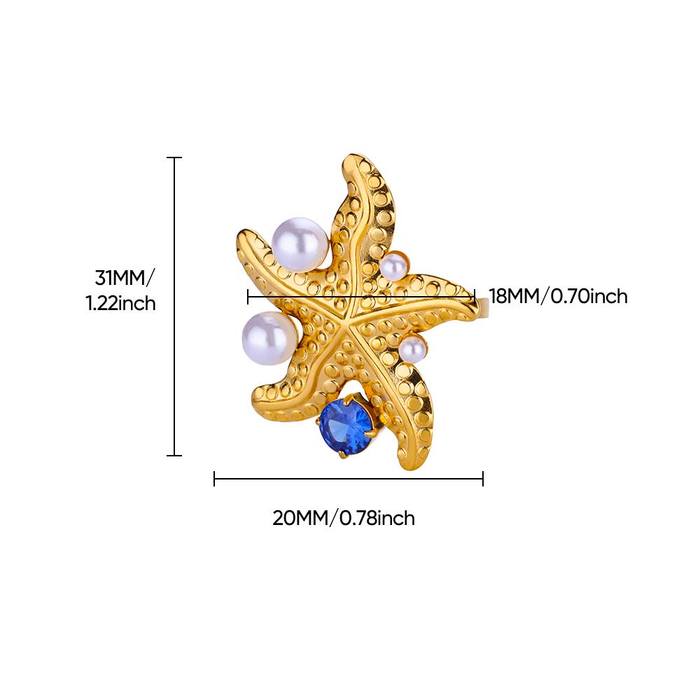 Stainless Steel Starfish Open Rings for Women Girls Fashion Imitation Pearl Ring Trendy Wedding Aesthetic Party Jewelry Gift