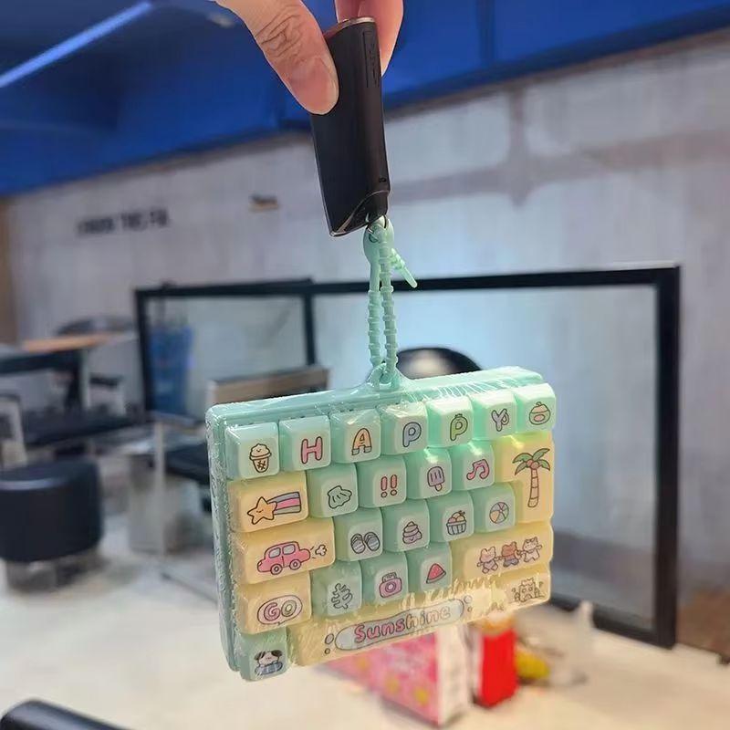 26 Keyboard Press Keychain Pendants Cartoon Pattern Clear Crisp Press Sound Stress Relief Keyboard Keychain Backpacks Decor Gift
