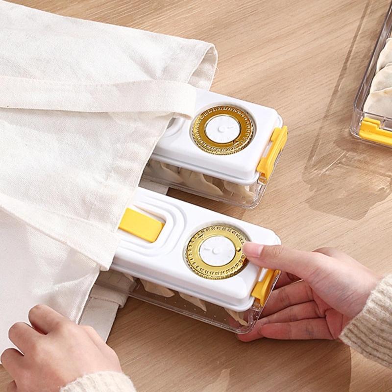 Saver Containers for Refrigerator Dumplings Storage Box with Handle Time Mark Kitchen Stackable Freezer Fridge Organizer