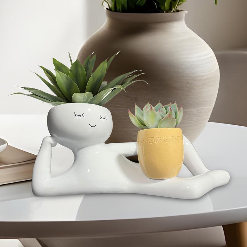 Unique Planter Resin Flowerpot With Drainage Design For Indoor Outdoor Garden Succulents Flowers Herbs Balcony Courtyard