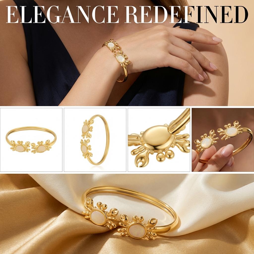 Summer Marine Elements Waterproof Cuff Bangles for Women Gold Color Starfish Shell Turtle Open Bangles Trendy Jewelry Gifts
