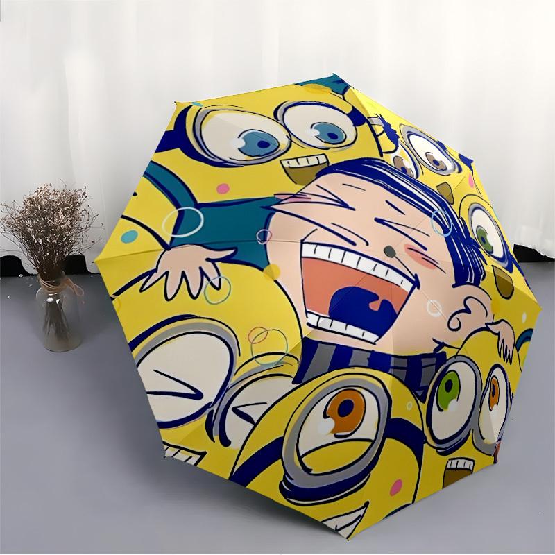 1 Stück Minions SpongeBob Automatischer Regenschirm 8 Rippen Tragbar Faltbar Schwarzer Eisenrahmen für Außenbereich, Strand, Reisen, Sonnenschirm, Dekorativer Regenschirm