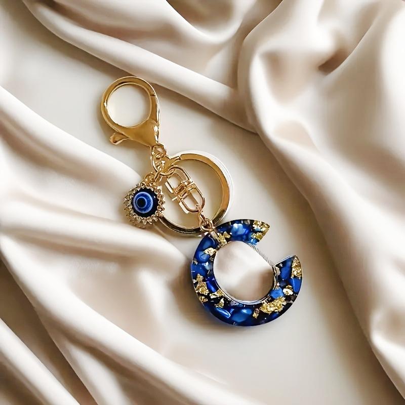 

1PC Alphabet Initial Charm Bags Eyes Phone Pendants Keychain Fashion Blue Stylish Resin Car Key Rings C