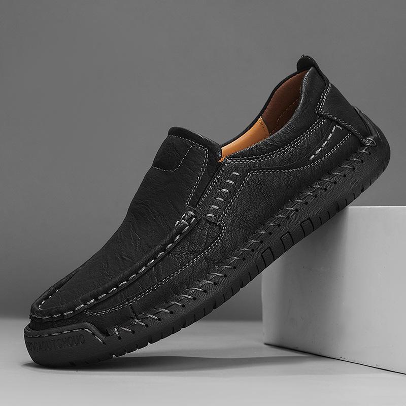Men's Hand-stitched Slip-on Leather Loafers - Outdoor Casual Flat Driving Shoes, Plus Size Available.