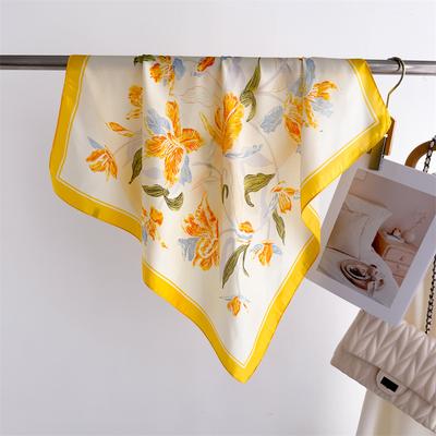 Luxury Flower Printed Square Scarves Women's Silk Scarf Floral Bandana Small Neckties Headband Foulard Shawl