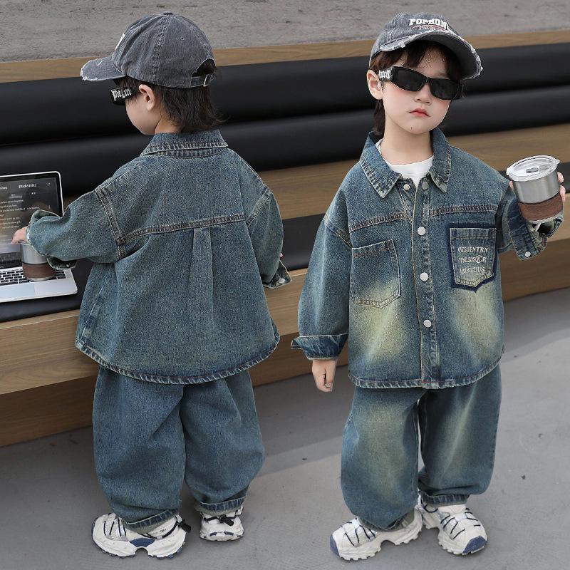 Boys' Denim Streetwear Set - 2025 Spring/Autumn Korean Style Three-Piece for Little Bad Boys