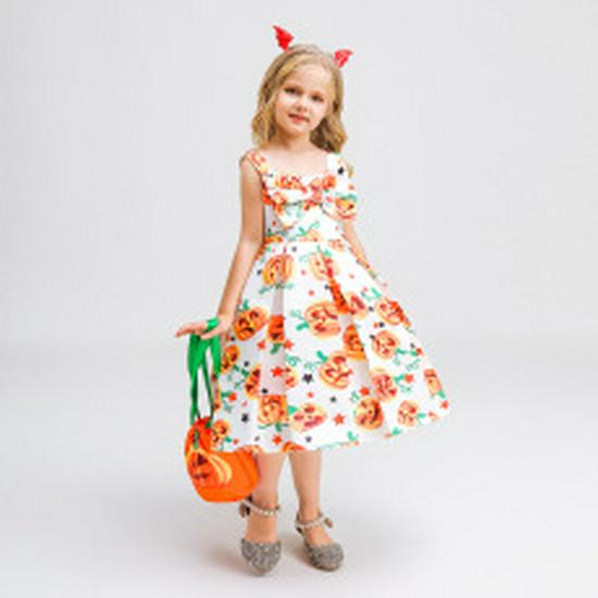 Kids' Halloween Witch Cosplay Cartoon Print Dress