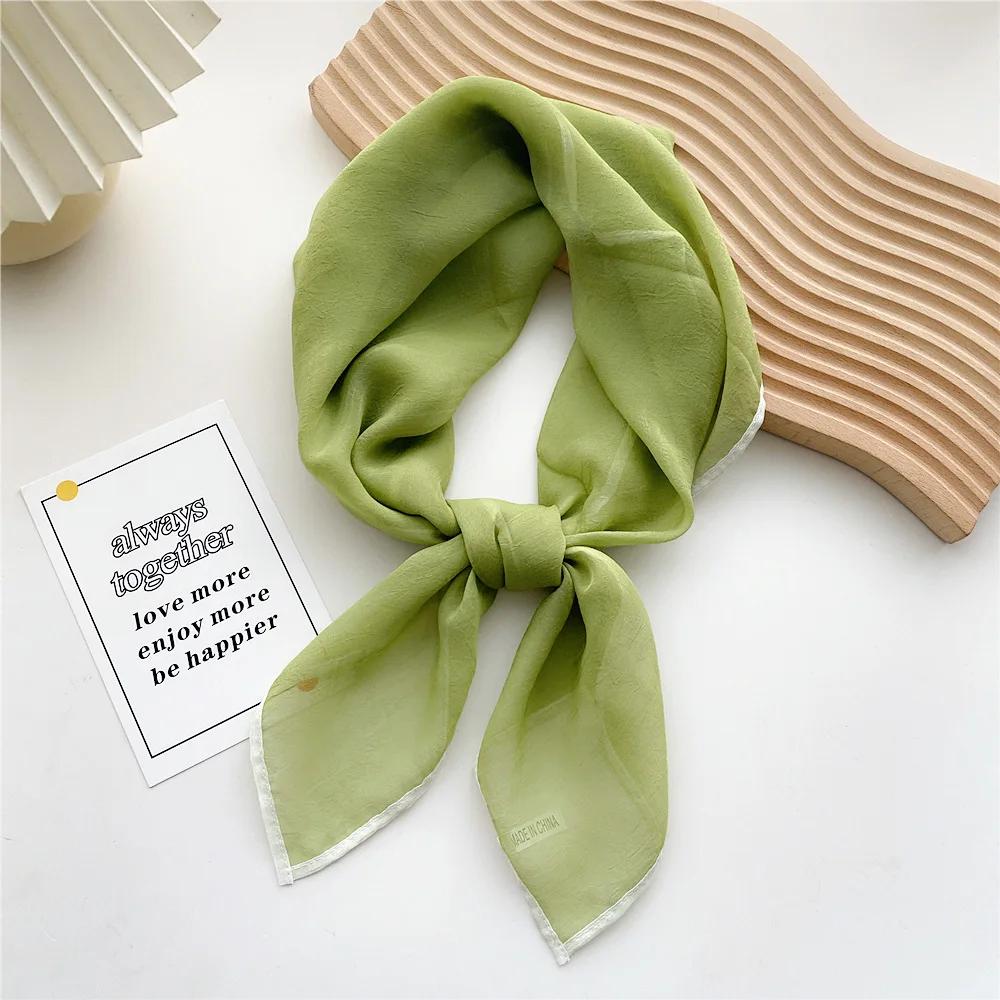 Solid Color Handkerchief Silk Neck Scarves For Women Small Shawls and Wraps Bandana Head Scarfs Square Hairband Hijab Scarf 70CM
