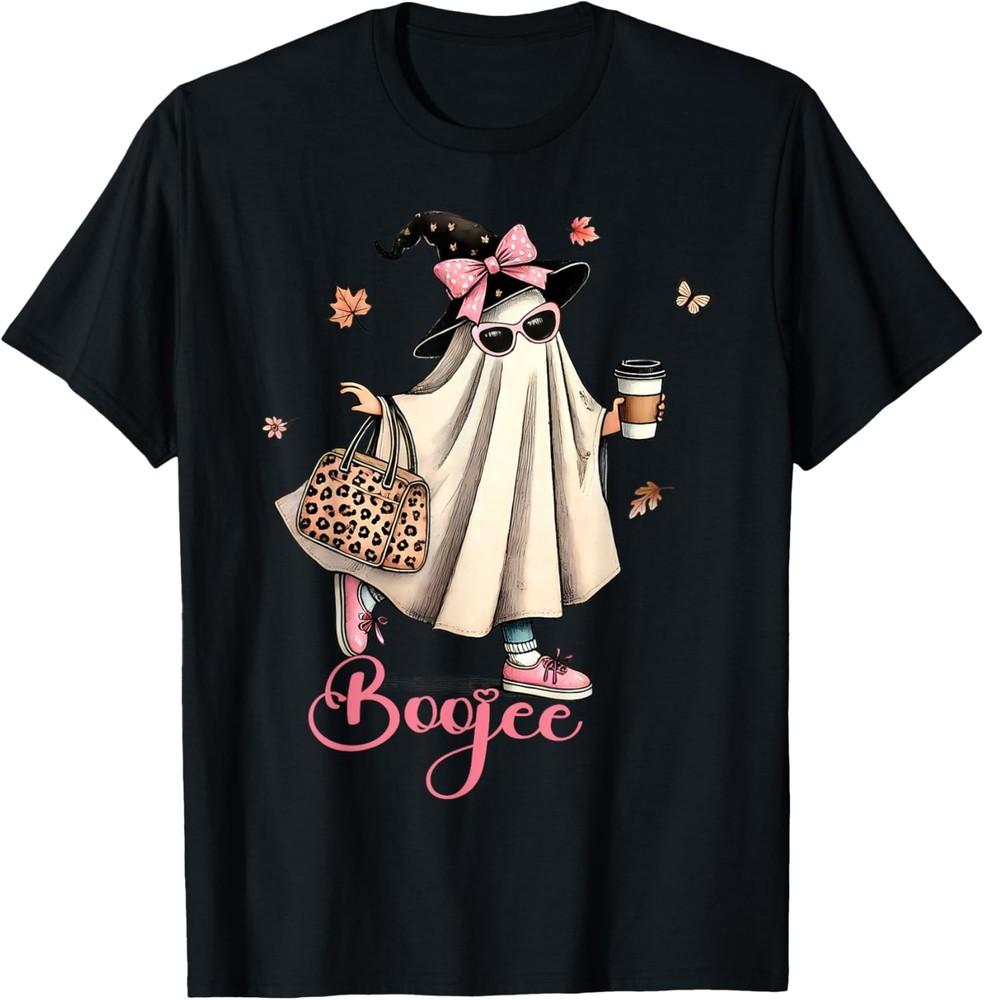 Boo Jee Ghost Drinking Coffee Coquette Bow Halloween Unisex T-Shirt Unisex T-Shirt M