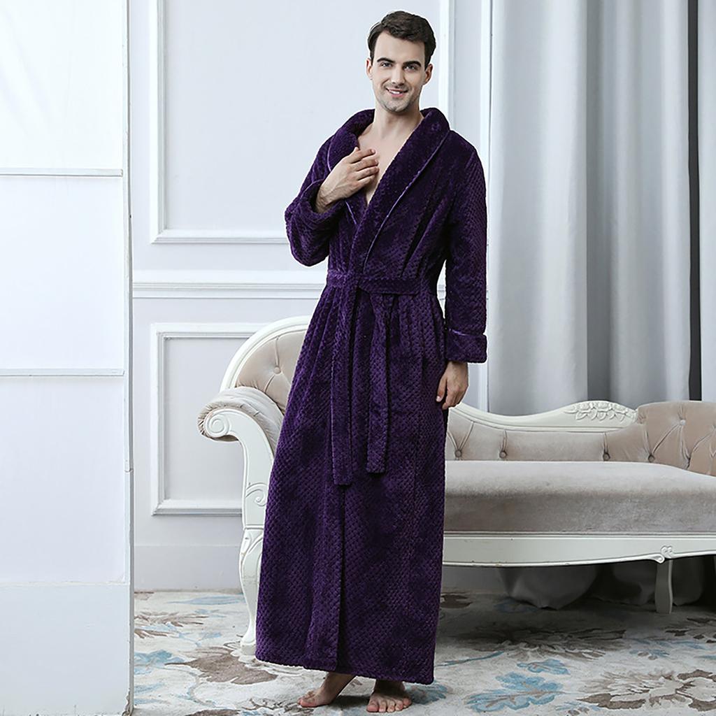 Par Solid Fortykket Fala Fleece Morgenkåpe Morgenkåpe Pyjamas Midjebånd Lomme Dress