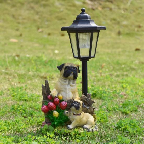 Garden Statue with LED Solar Lamp Weather Resistant Automatic Charging Outdoor Patio Sculpture Decor LED Light