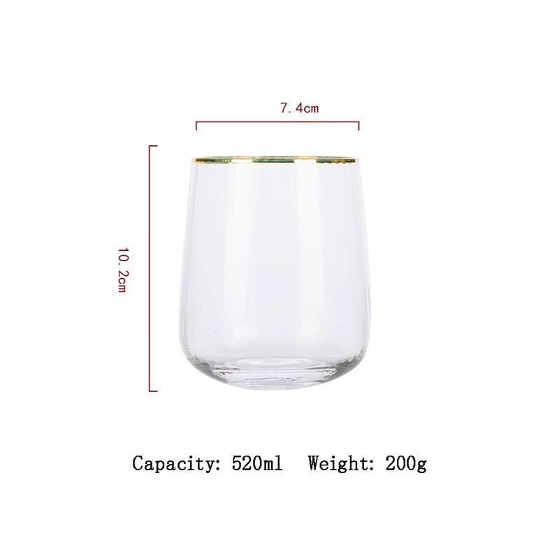 Golden Edge Vertical Striped Wine Glass Wedding Crystal Glass Goblet Champagne Glasses Transparent Vodka Whiskey Cup Beer Glass