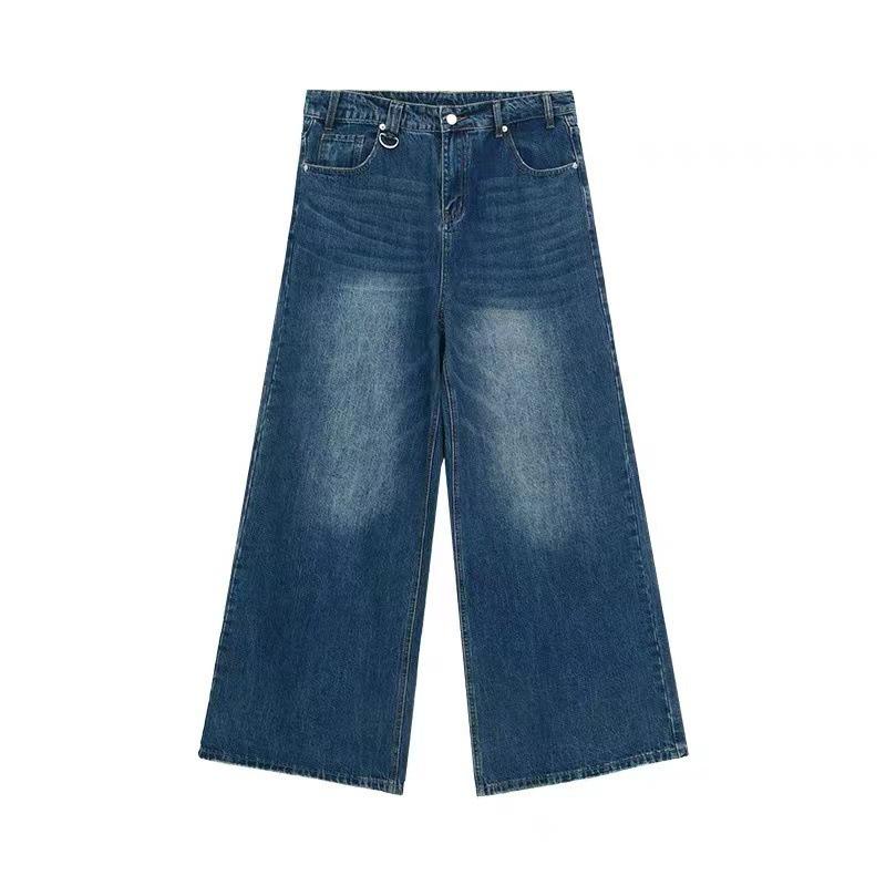 Men's Vintage Washed Wide-Leg Jeans: Retro Straight, Loose Drape, Floor-Length, Spring/Autumn 2025.