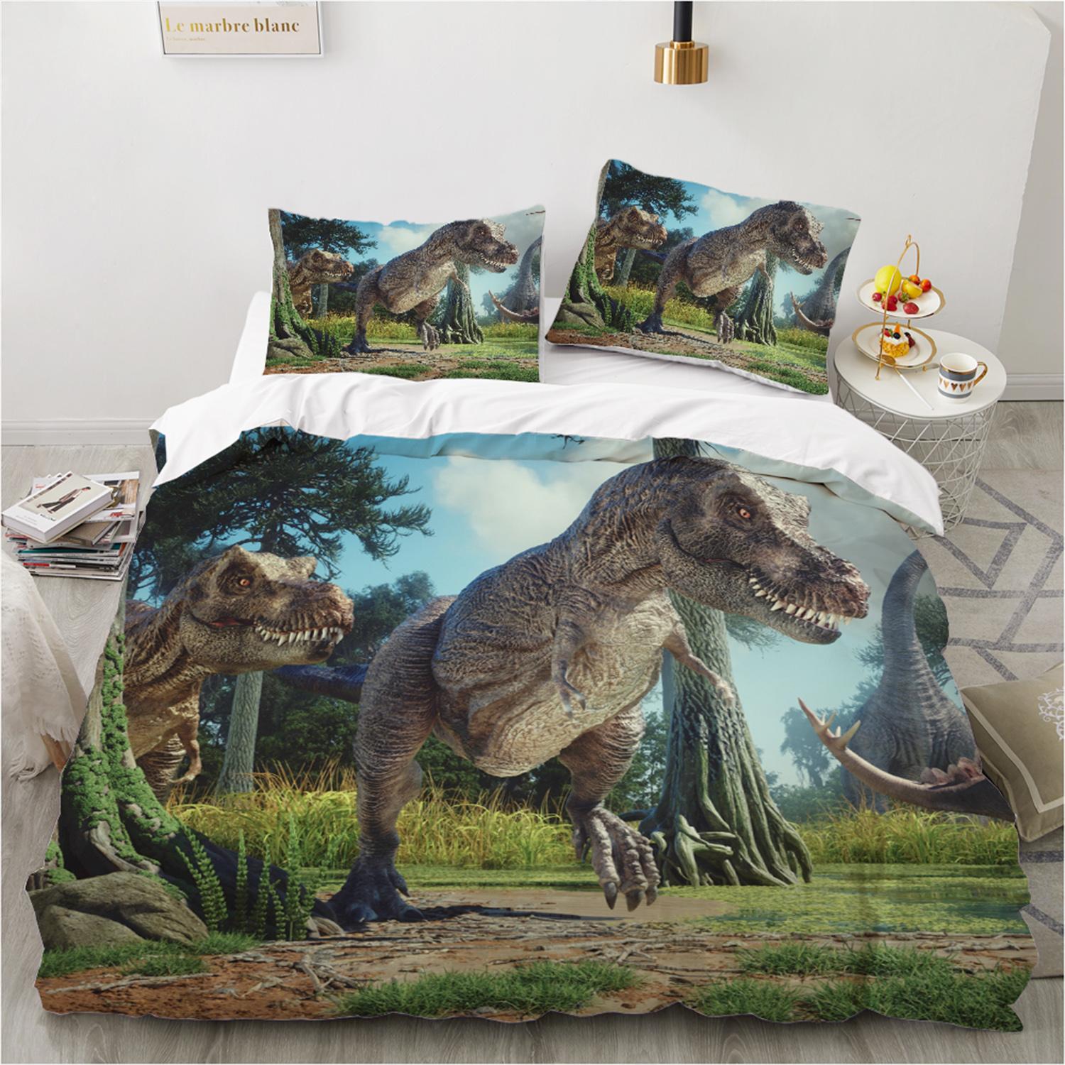 

Cartoon T-Rex Duvet Cover Set 140x200 240x220cm - Boys Bedding Set with Pillowcases Soft Fiber Bed Linen for Kids Youth 140x200 (65x65cm x1