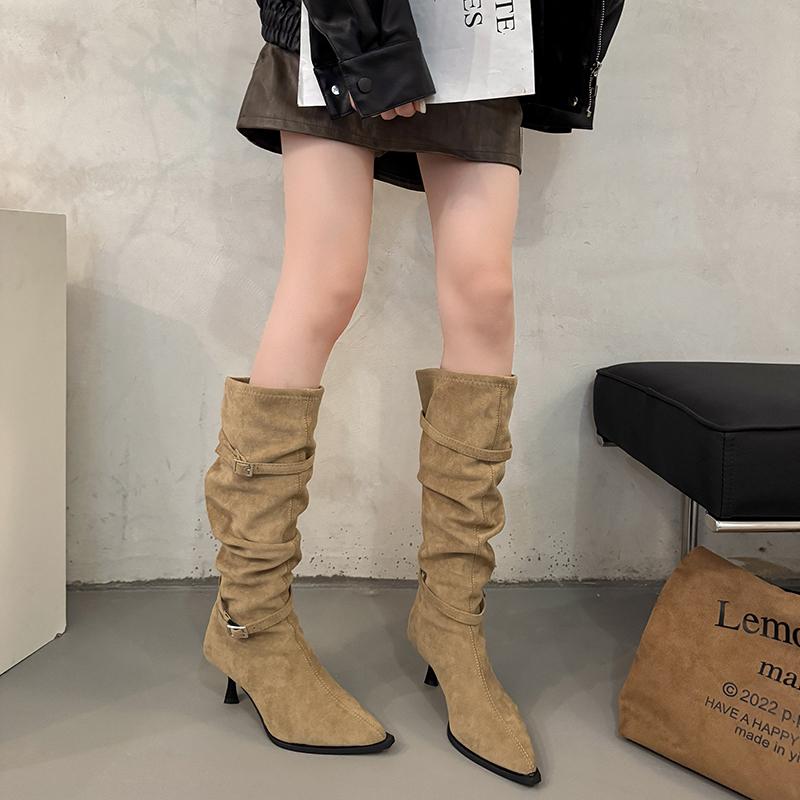 2025 NEW Versatile Boots Wear Soft Leather Velvet High Heel Over Knee Long Boots Women Spring and Autumn Soft Boot