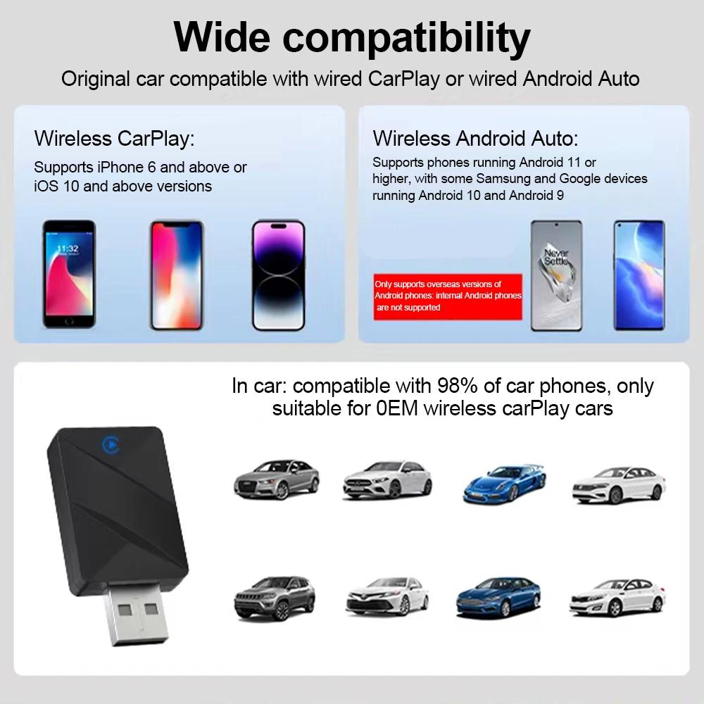 2 In 1 Wireless CarPlay Adapter Auto Smart Mini Box Plug and Play  for VW Toyota Honda Nissan for OEM Wired CarPlay Car Radio