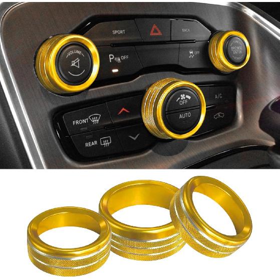 3PCS Air Conditioner Switch Button Knob Cover, Aluminum Alloy Knob Ring Trim Cover, Climate Control Knob Covers, Auto Decor Accessories Fit for Dodge