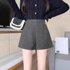 Women's Gray Woolen High-Waist A-line Shorts for Autumn & Winter - 2024 Casual Wide-Leg Pants with Boots