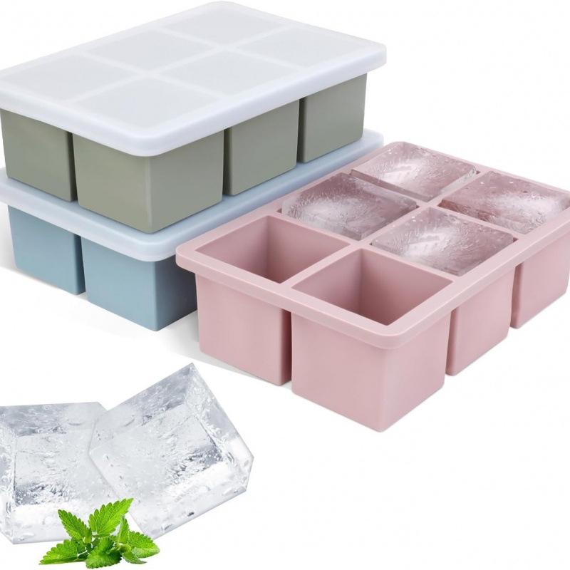 Popular Silicone Ice Cube Tray with Lid – 4 Large Slots & 15 Square Compartments for Soup or Food Storage