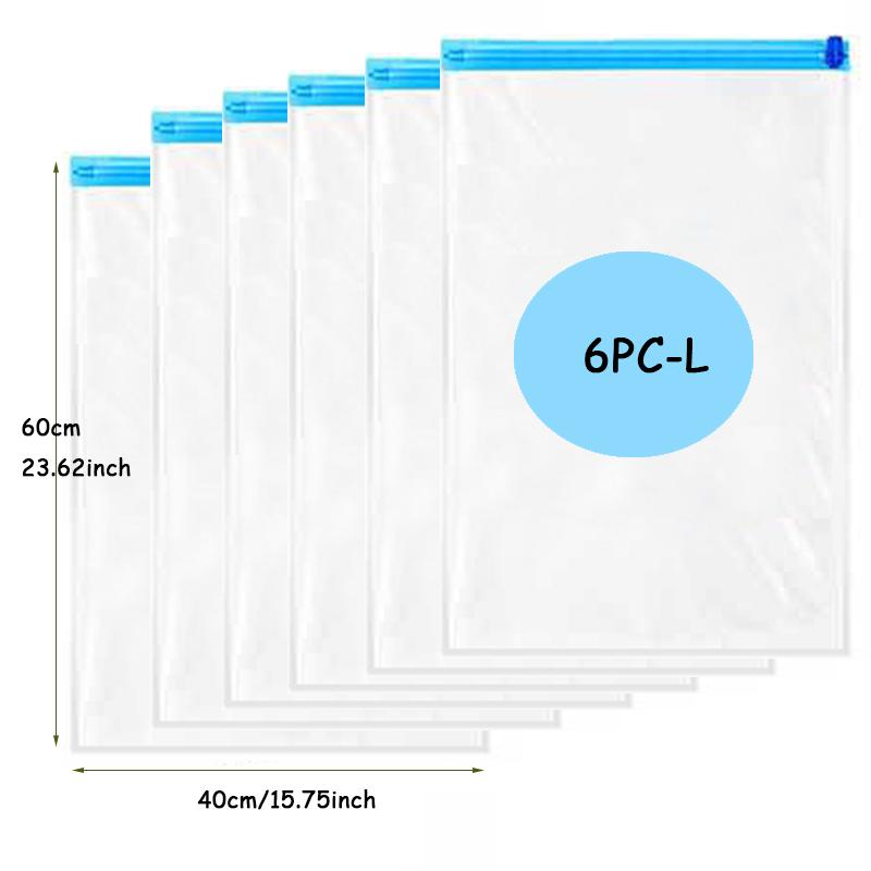 6PC Roll-Up Compression Vacuum Storage Bags Foldable Travel Space Saver Bags Plastic Compressed Home Clothes Storage Bags