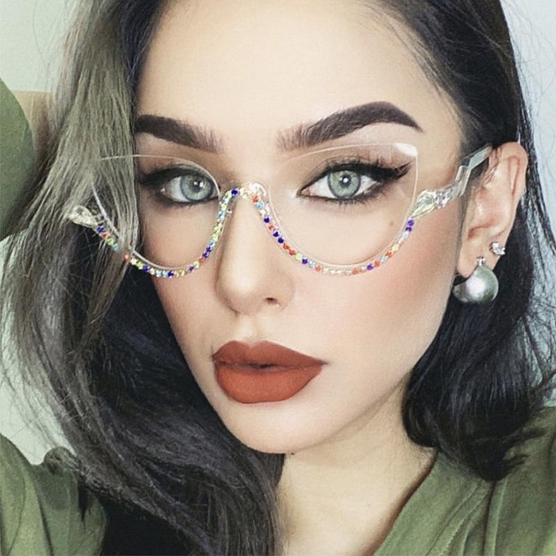 Vintage Anti Blue Light Optical Diamond Cat Eye Glasses Women For Female Luxury Brand Designer Myopia Prescription Eyewear Frame