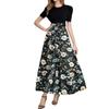 Women's Fashion Casual Belt Short Sleeve Round Neck Print Stitching Elegant Temperament Dress