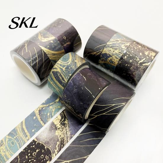 Washi Tape Roll 3 Rolls Golden Foil Tape, Retro Plaid Leaf Pattern Decorative Scrapbooking Supplies Masking Adhesive for DIY Crafts, Journal, Planner,