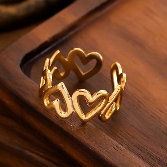 Women Adjustable Ring Anti-Oxidation Lightweight Comfortable Ring Hollow Heart Shape Exquisite Process Ring