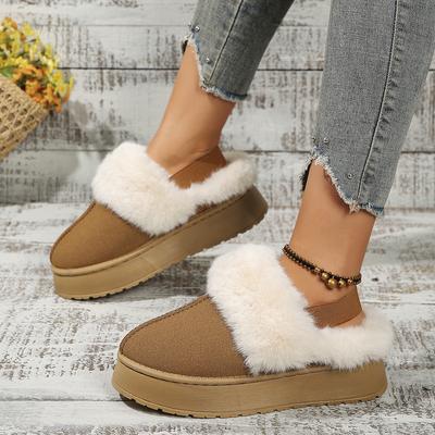 Fashion Winter Warm Thicken Plush Chunky Platform Cotton Slippers Women Flat Heels Fur Slippers Woman 2024 New Faux Suede Fluffy Shoes