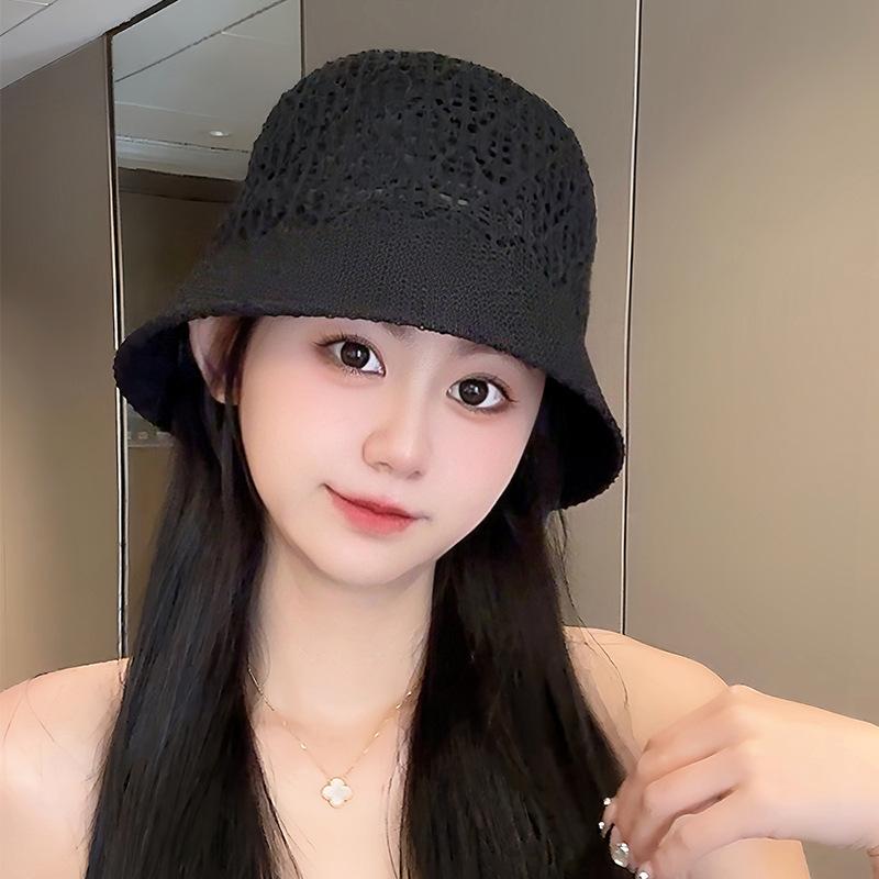 Striped Straw Woven Hollow Fisherman Hat for Women Korean Style Wide Brim Cover Face Sun Protection Hat for Spring and Summer Travel UV Bucket Hat