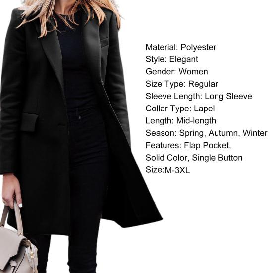 Lapel Long Sleeve Flap Pockets Solid Color Autumn Blazer Female Single Button