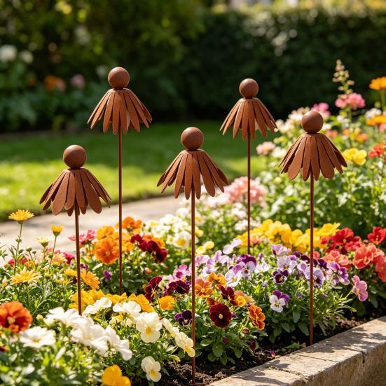 Vintage Rusty Flower Statues Stake 29.5 Inch Metal Artistic Wire Art Decor Rustic