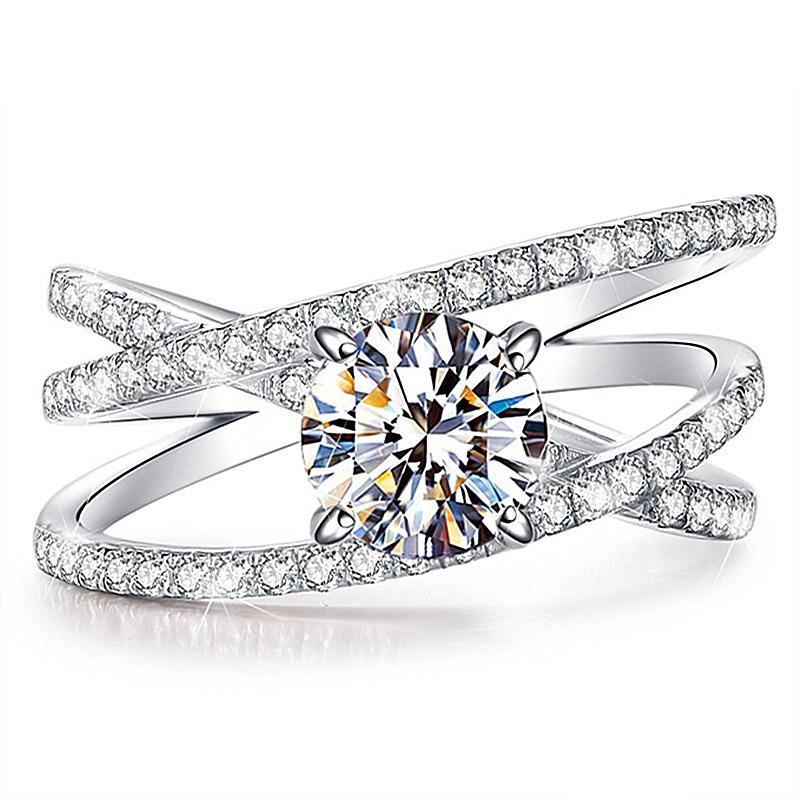 New Fashion Trendy Womens Imitation Moissanite Three Lives Three Generations Cross Three Layer Open Ring