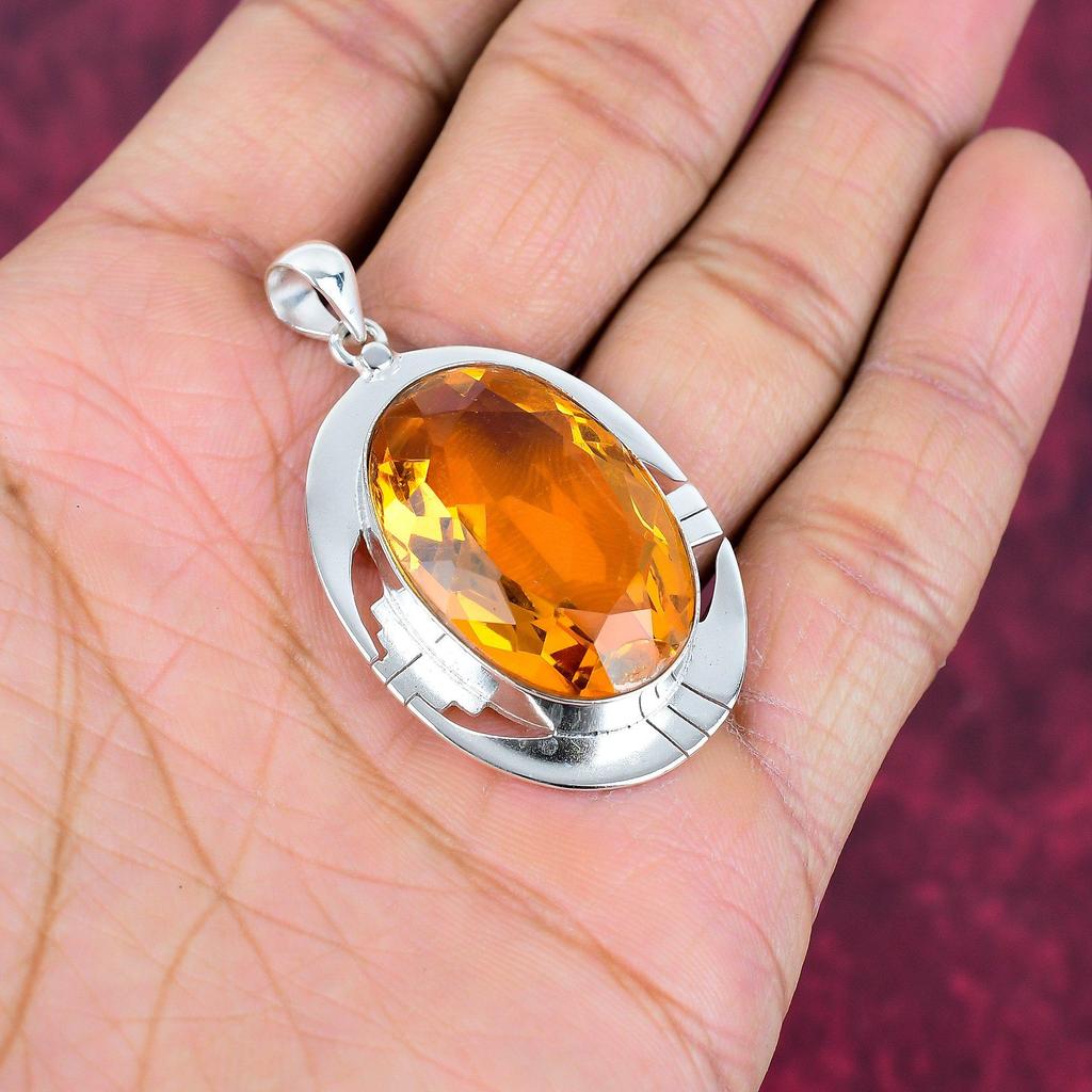 Colgante de citrino, joyería de piedras preciosas de plata esterlina maciza 925, colgante hecho a mano, para Acción de Gracias