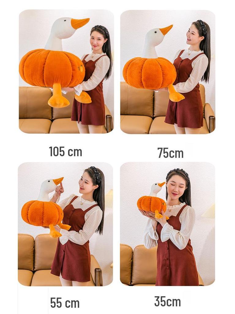 Large Pumpkin Goose Plush Pillow - Cute and Funny White Goose Duck Toy