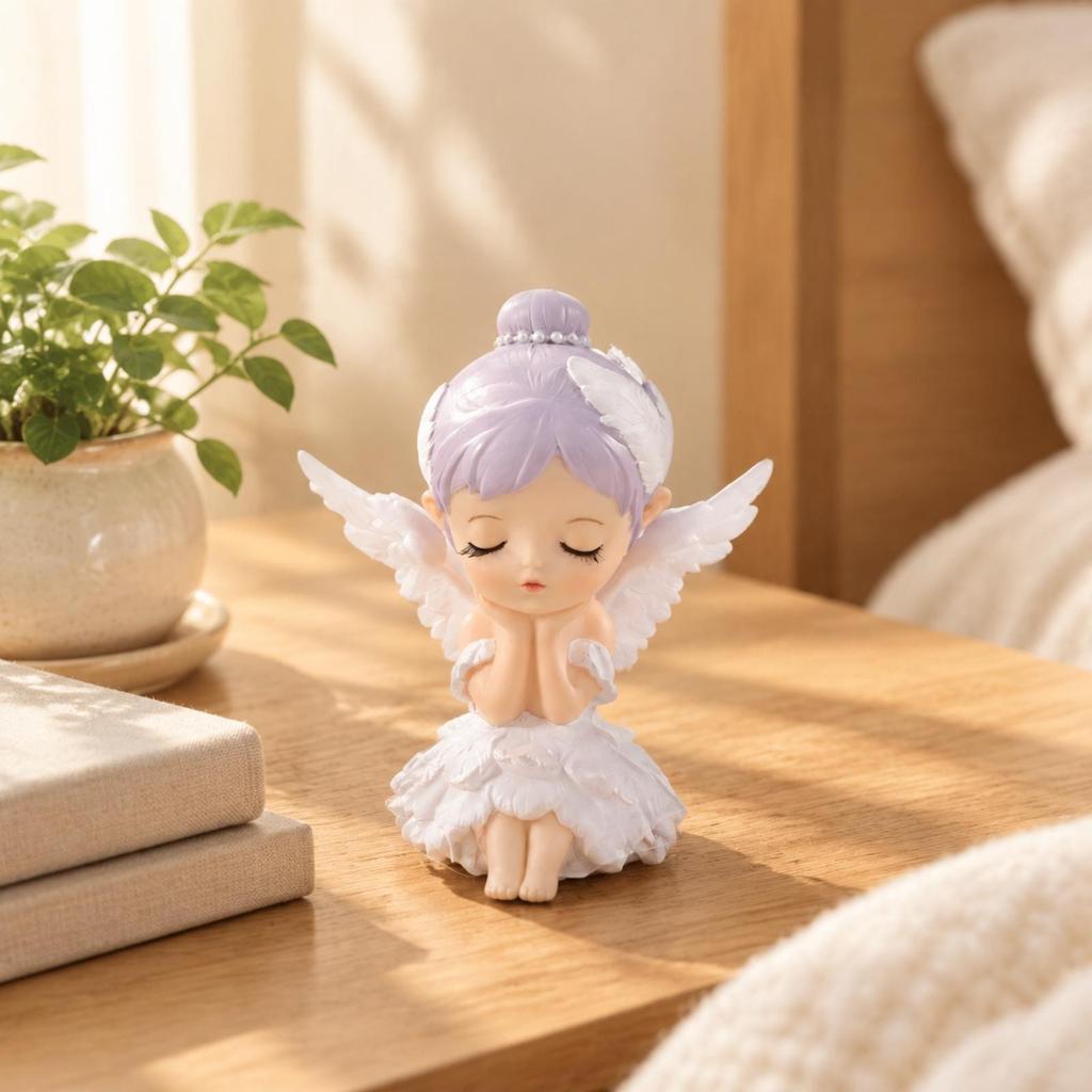 Ballerina Angel Figurine Winged Ornament with Carved Feathers