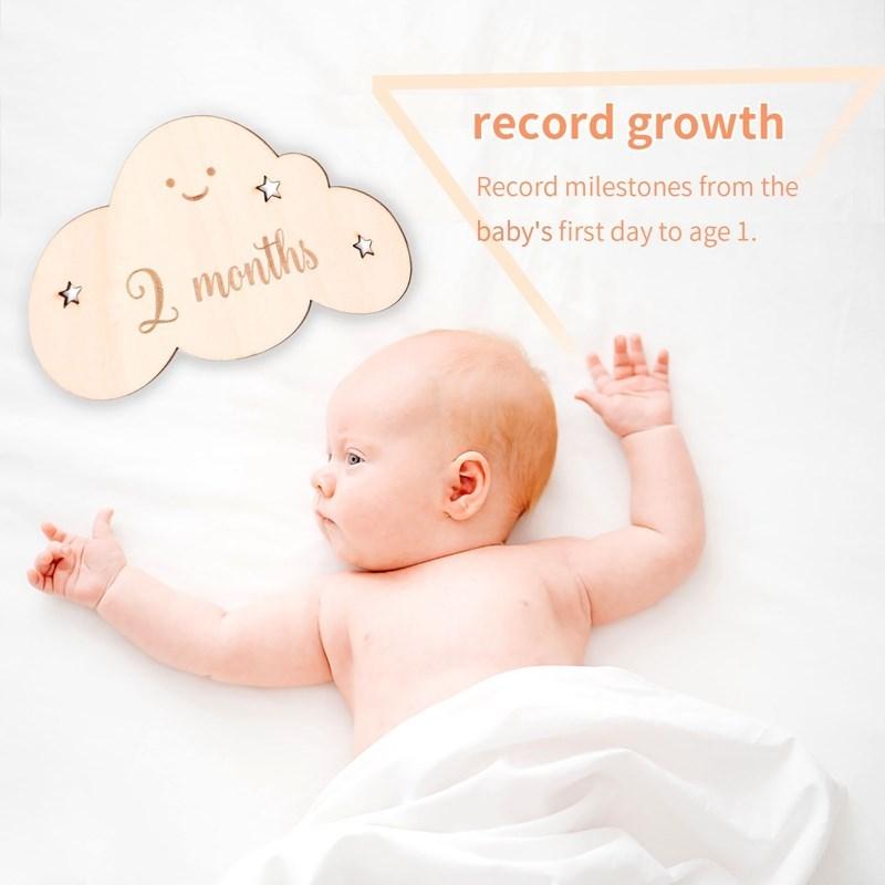 8Pcsset Wooden Baby Milestone Cards Cute Cloud Shape Milestone Memorial Monthly Newborn Po Accessories Baby Commemorativenir